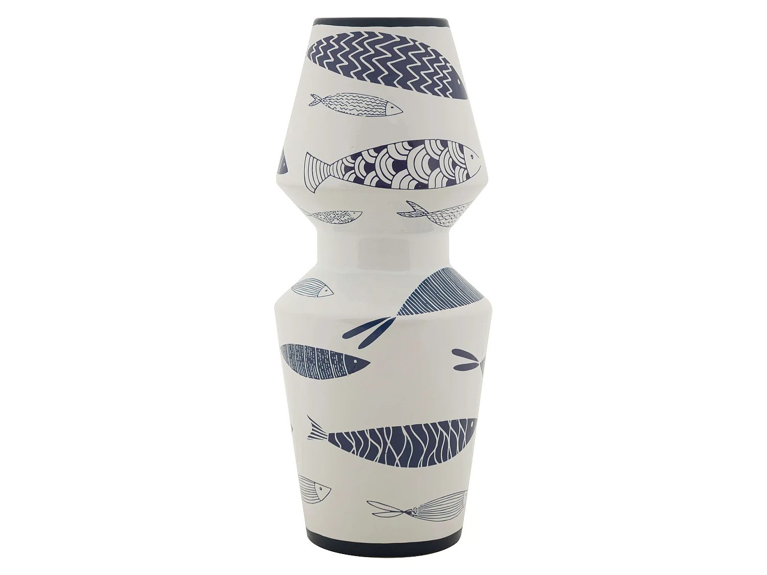 Vaso Verra, Disegni con Pesci, Bianco, Colore Struttura blu