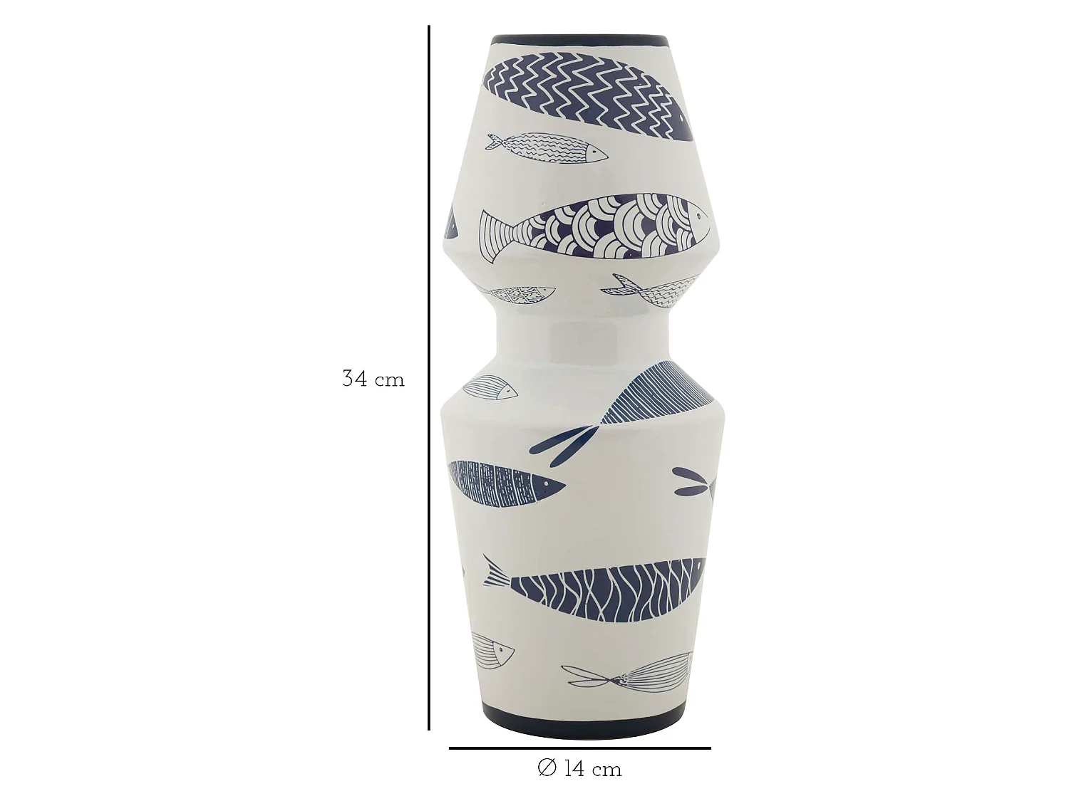 Vaso Verra, Disegni con Pesci, Bianco, Colore Struttura blu