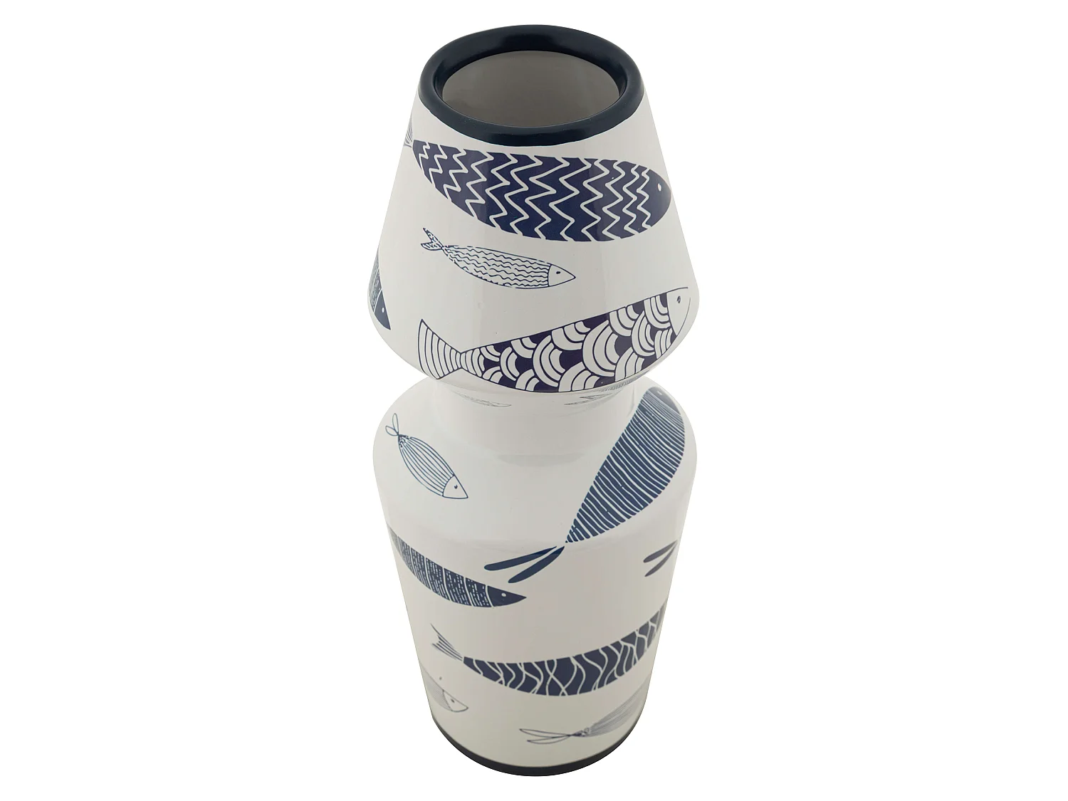 Vaso Verra, Disegni con Pesci, Bianco, Colore Struttura blu
