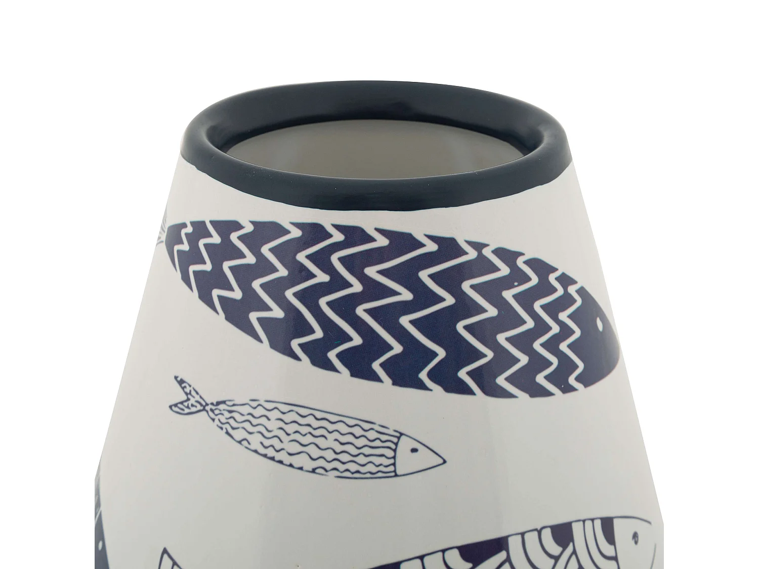 Vaso Verra, Disegni con Pesci, Bianco, Colore Struttura blu