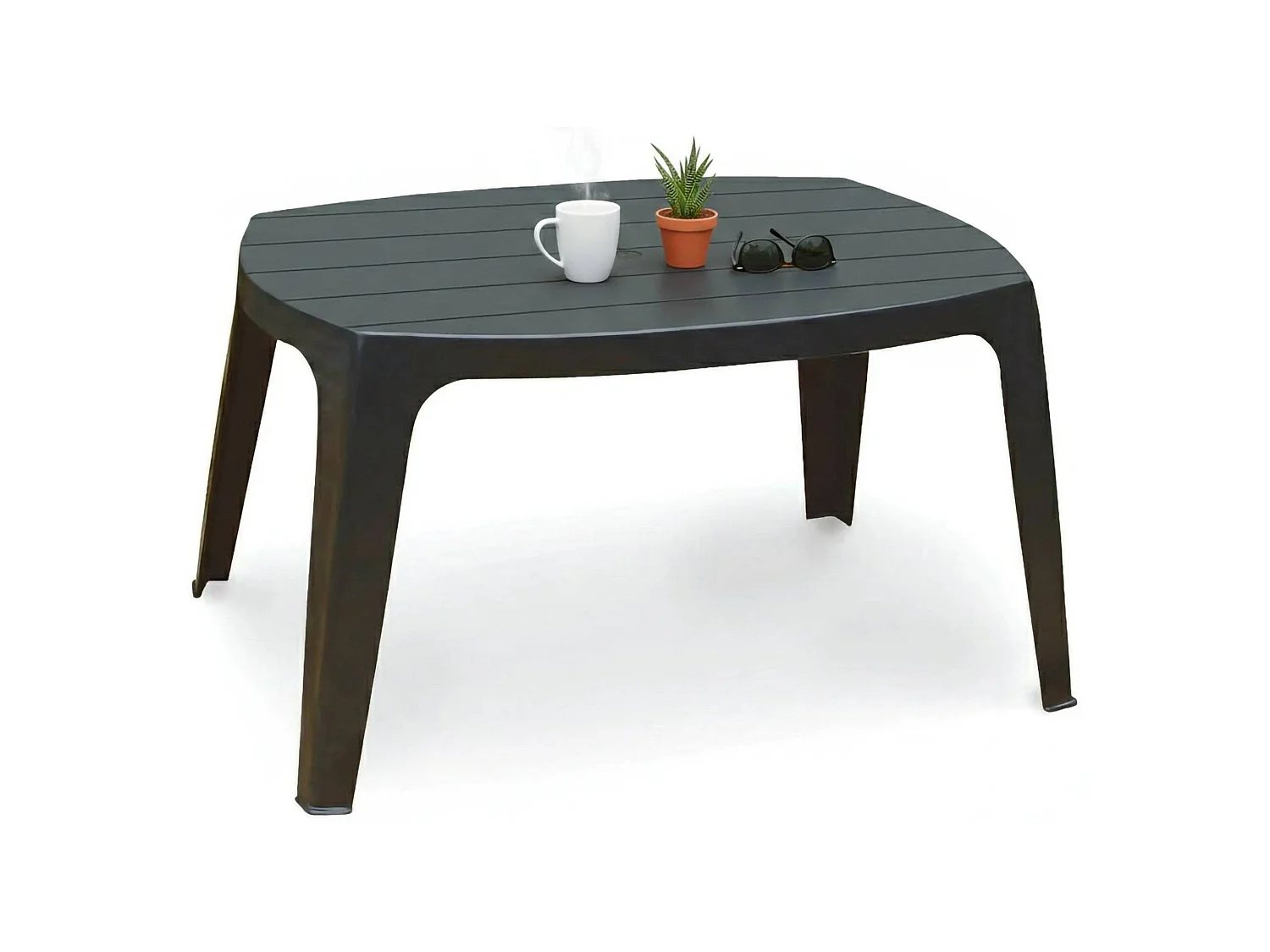 Tavolino da Esterno Mclendon, 2 Posti Made in Italy, 76x49x43h cm Nero Antracite, Tavolo Tavolino Rettangolare, Finitura a Righe