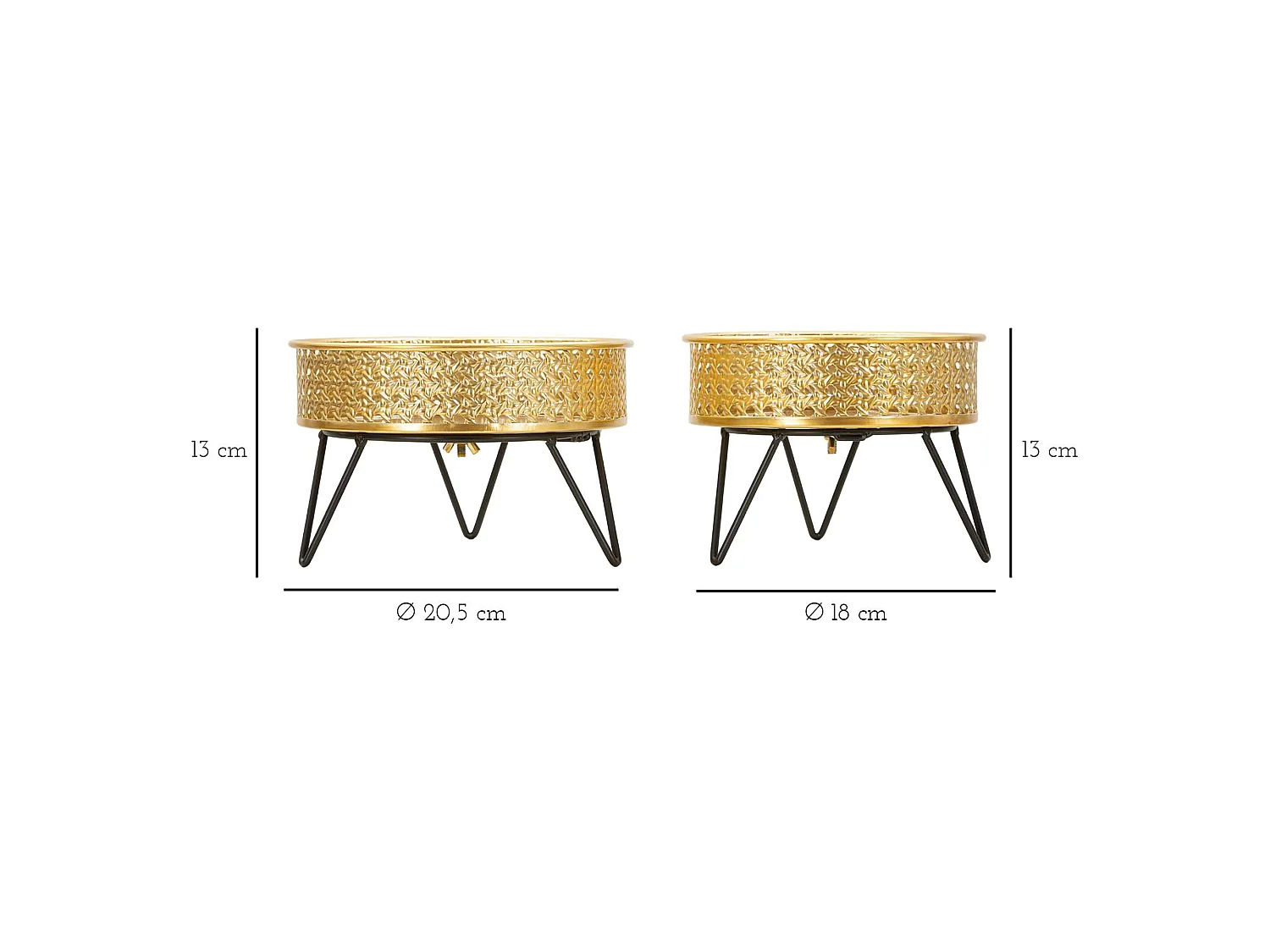 Vaso BarHar, set 2 Vasi, Portavasi Rimovibili, oro, Colore Struttura Nero