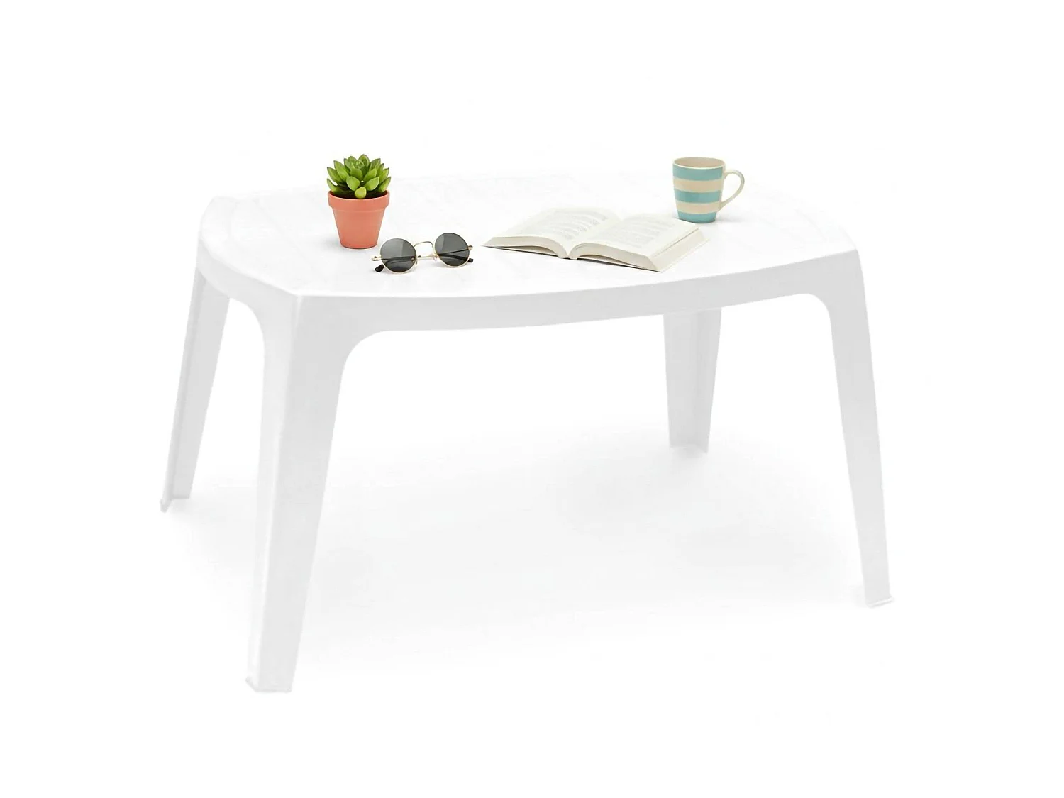 Tavolino da Esterno Mclendon, 2 Posti Made in Italy, 76x49x43h cm Bianco, Tavolo Tavolino Rettangolare, Finitura a Righe