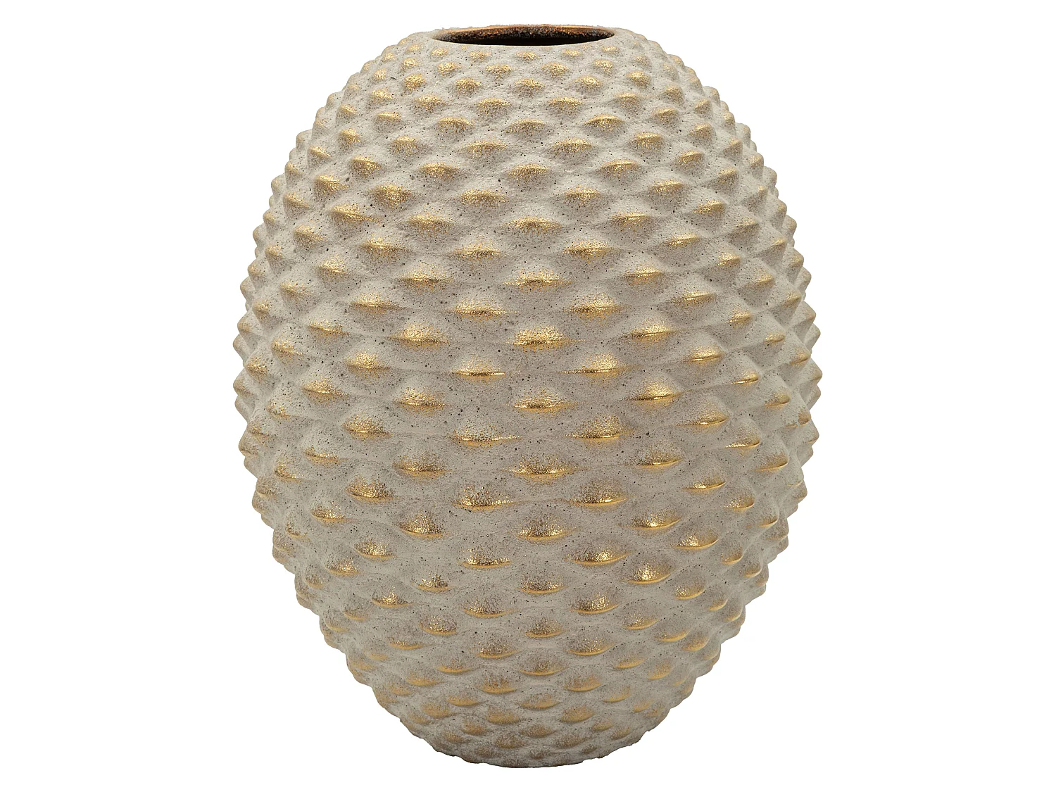 Vaso Dabari, Finitura Geometrica a Rilievo, Beige, Colore Struttura oro, Diametro 8.5 cm