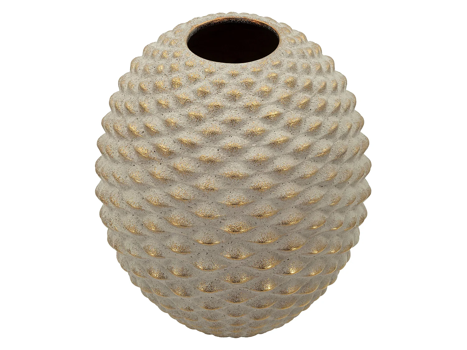 Vaso Dabari, Finitura Geometrica a Rilievo, Beige, Colore Struttura oro, Diametro 8.5 cm