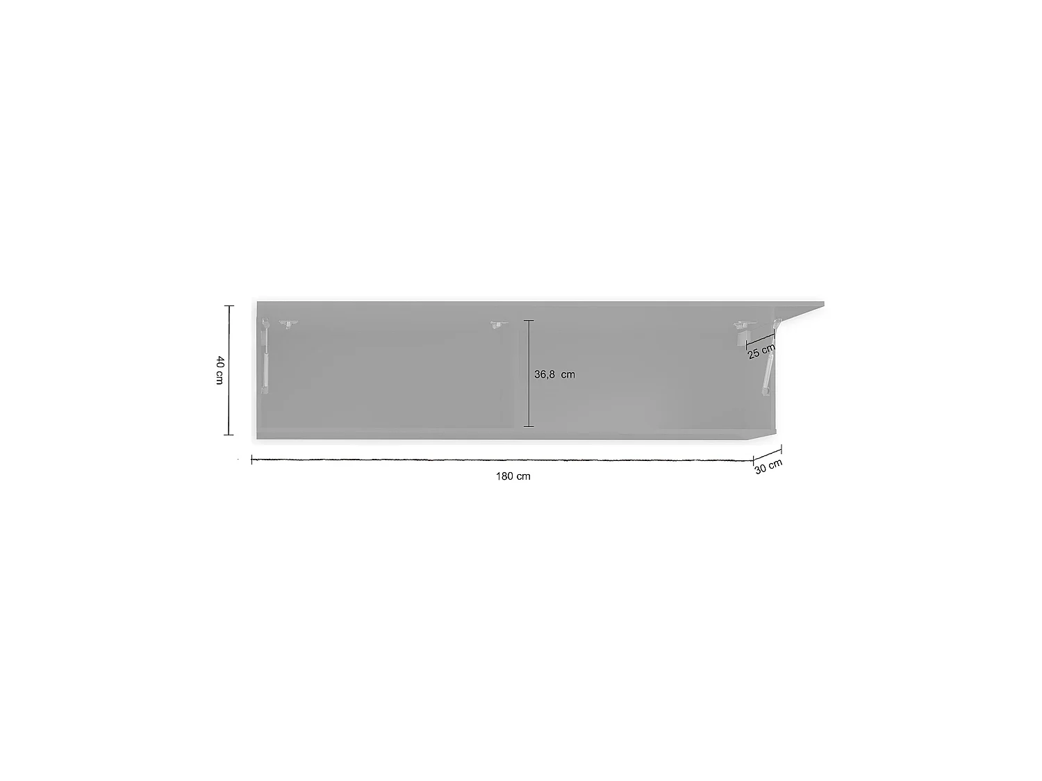 Mueble colgante Anette, 1 puerta, fabricado en Italia, 180x40h cm negro antracita, 2 compartimentos, apertura abatible