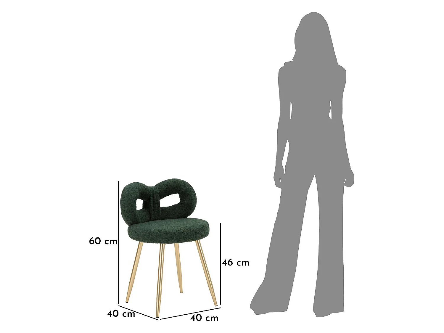 Chaise Rishik, une Chaise, Verte, Assise en Tissu Effet Bouclé, Rembourrée