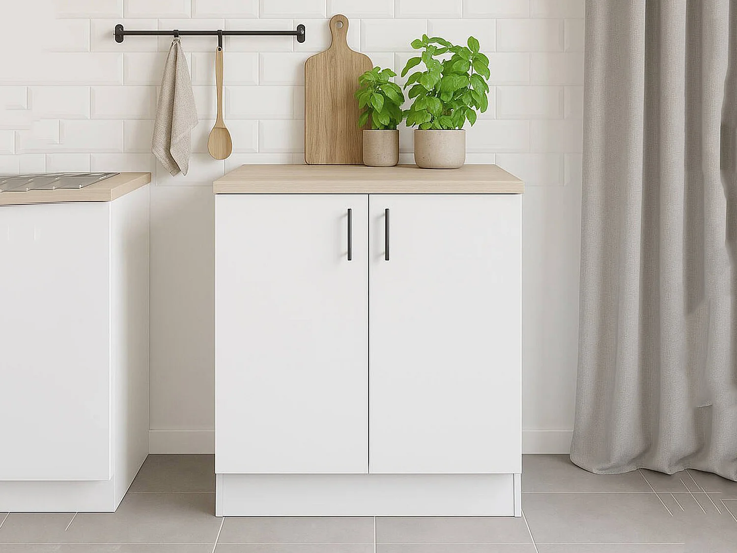 Despensa de cocina Nolia, 2 puertas, 80x60x90h cm blanca, mueble de cocina, un compartimento, apertura abatible