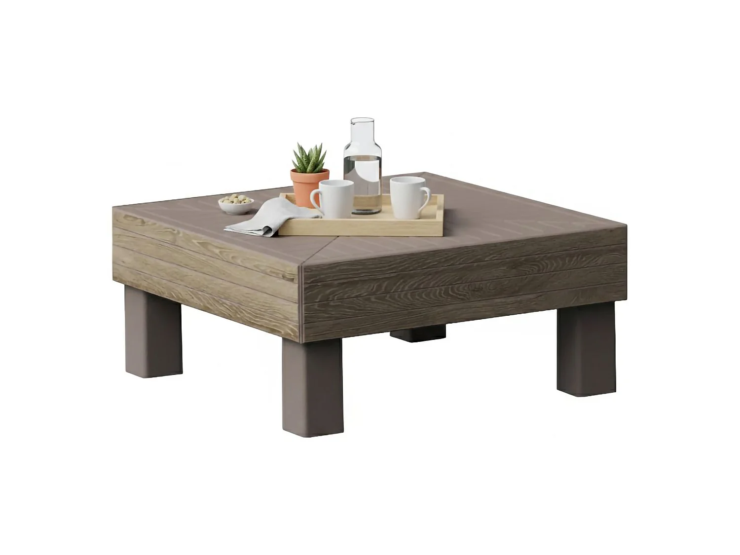 Tavolino da Esterno Ionia, 4 Posti, 65x65x29h cm Marrone Noce, Tavolo Tavolo Quadrato, Lunghezza Massima 65 cm