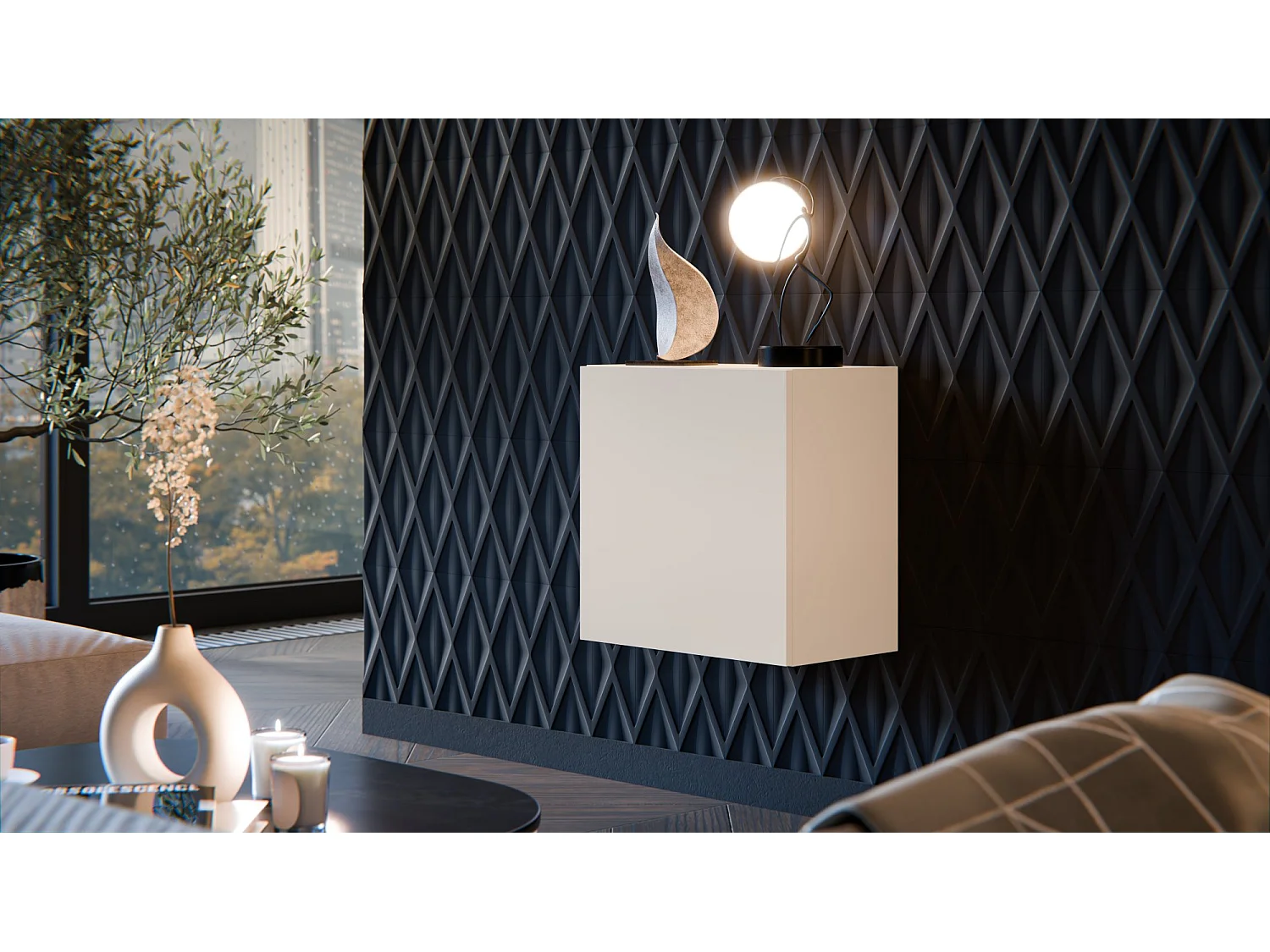 Meuble Suspendu Treixedo, une Étagère, 29.8x50h cm Beige