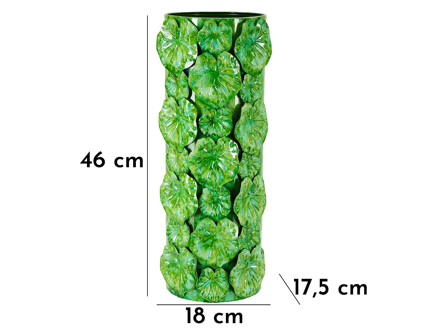 Vaso Barri, Disegni con Foglie, Verde, Diametro 15.5 cm