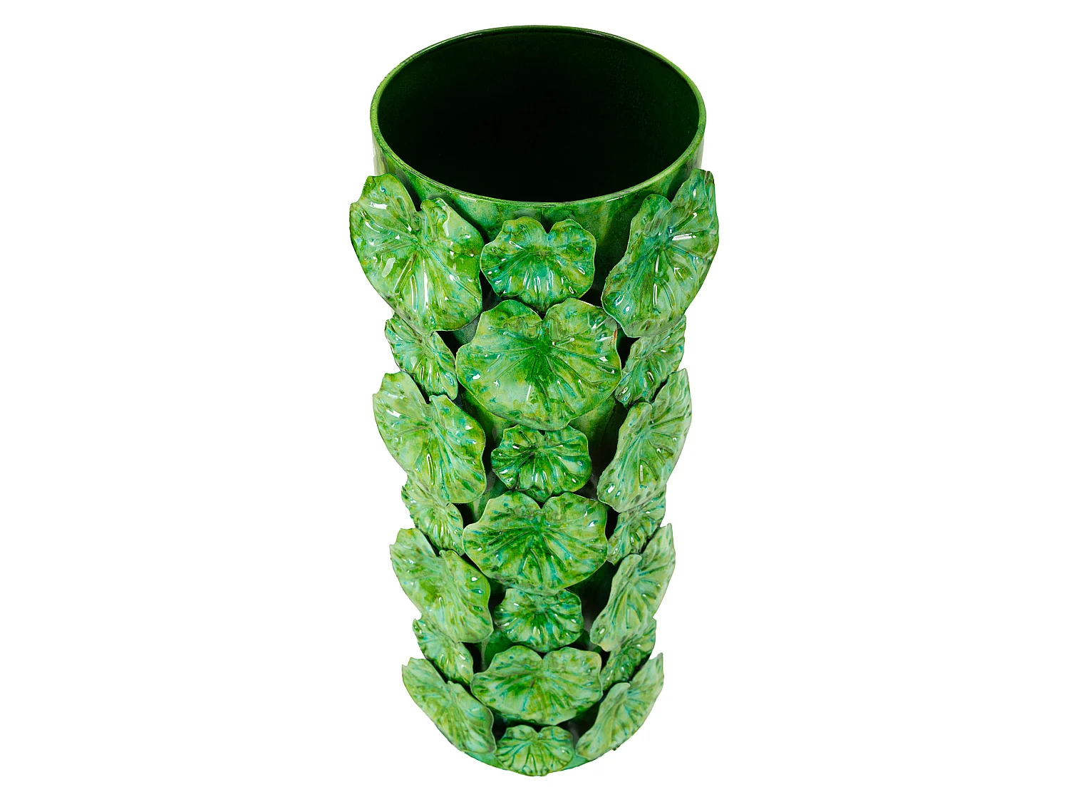 Vaso Barri, Disegni con Foglie, Verde, Diametro 15.5 cm