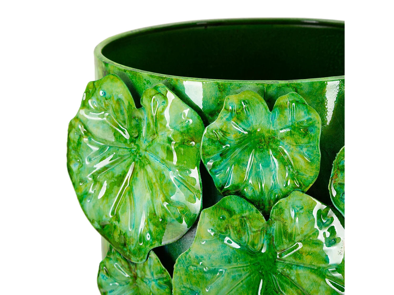Vaso Barri, Disegni con Foglie, Verde, Diametro 15.5 cm