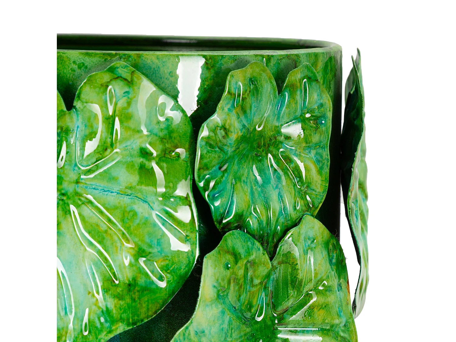 Vaso Barri, Disegni con Foglie, Verde, Diametro 15.5 cm