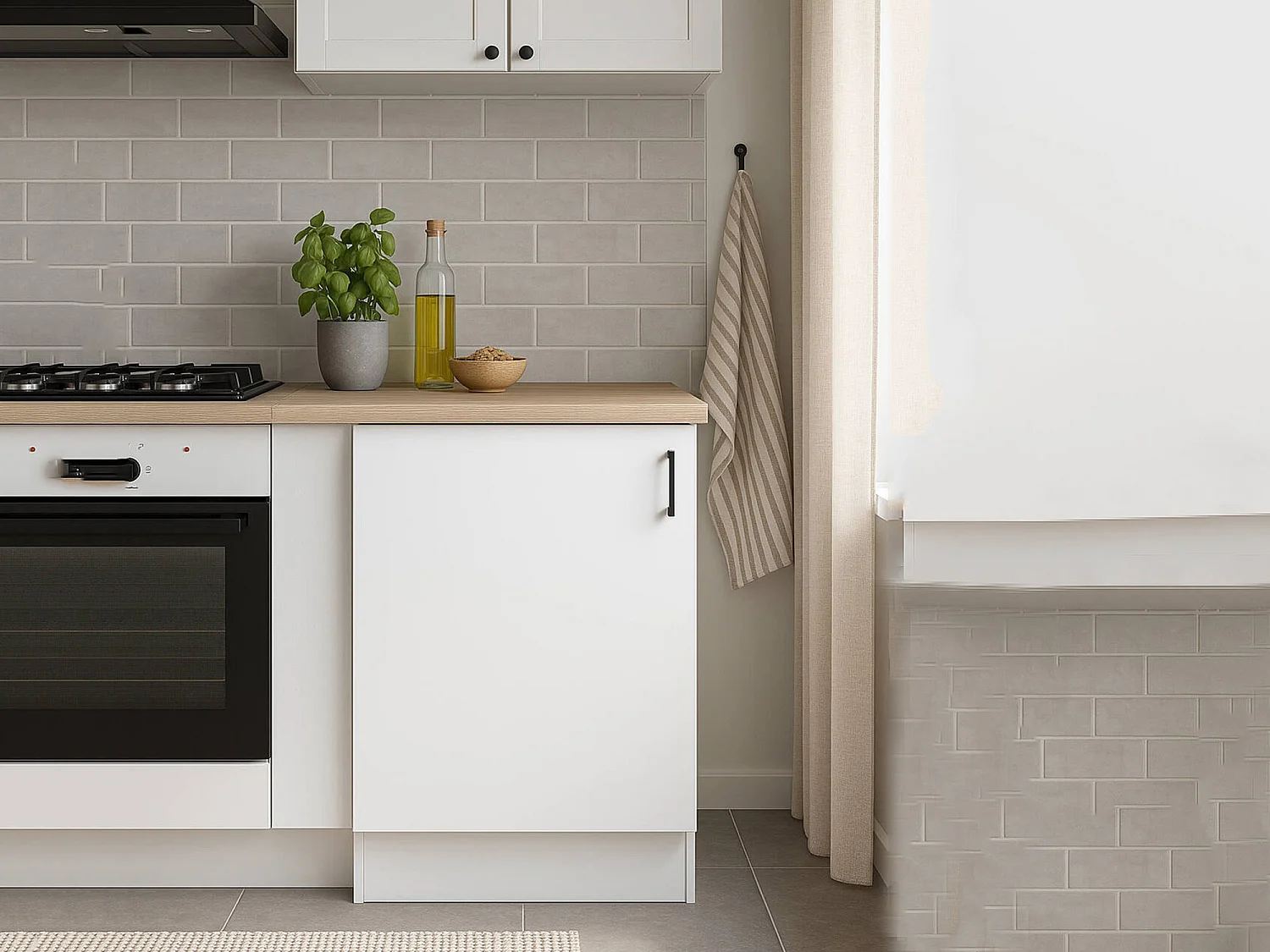 Despensa de cocina Zerna, un estante, 60x60x90h cm blanca, mueble de cocina, una puerta, 2 compartimentos
