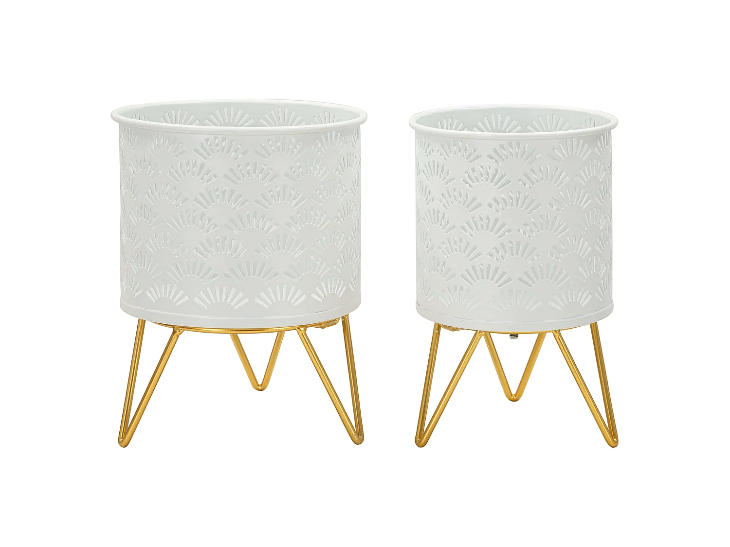 Vase OldCro, set de 2 vases, cache-pots amovibles, blanc, structure dorée