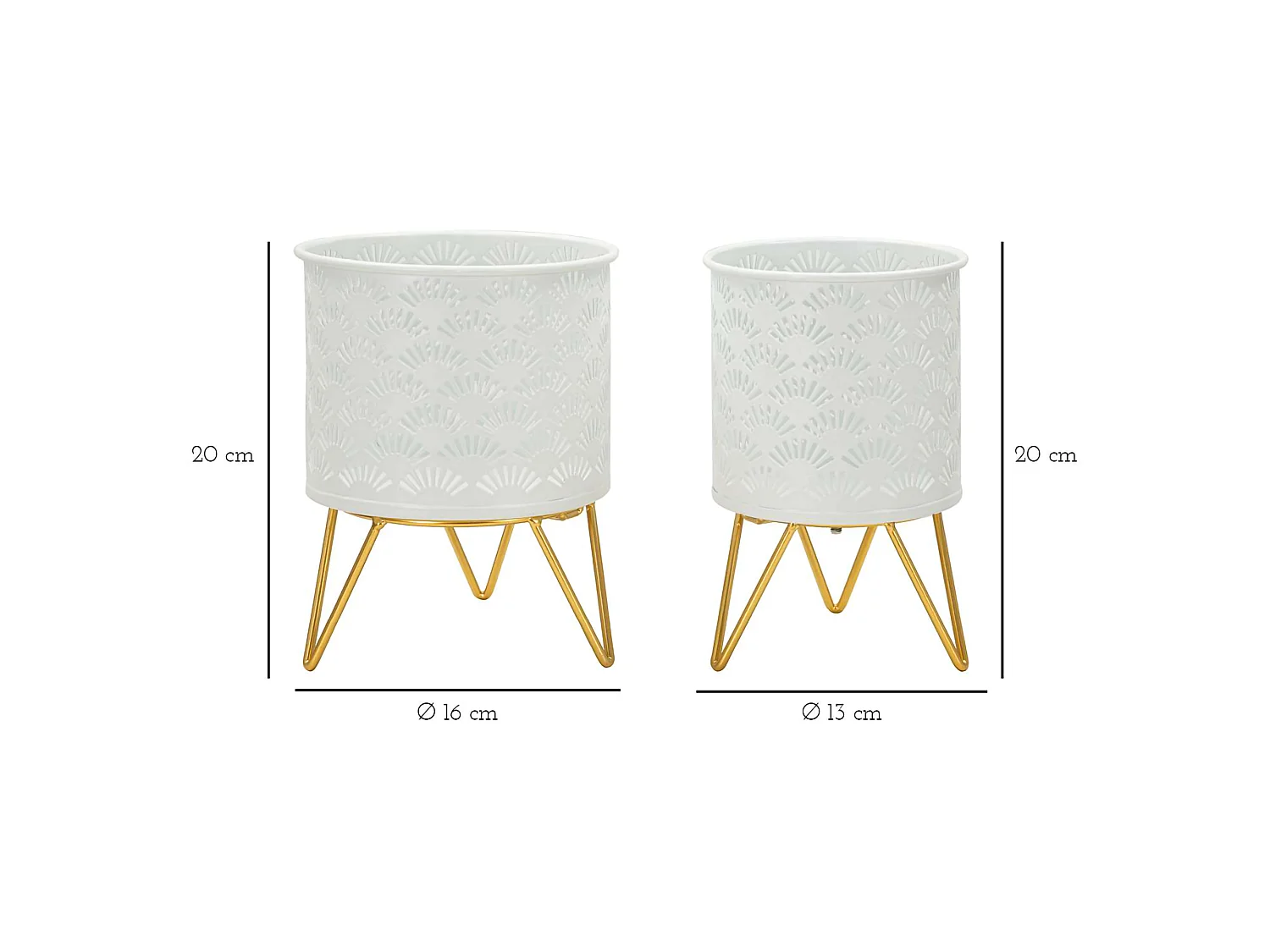 Vase OldCro, set de 2 vases, cache-pots amovibles, blanc, structure dorée