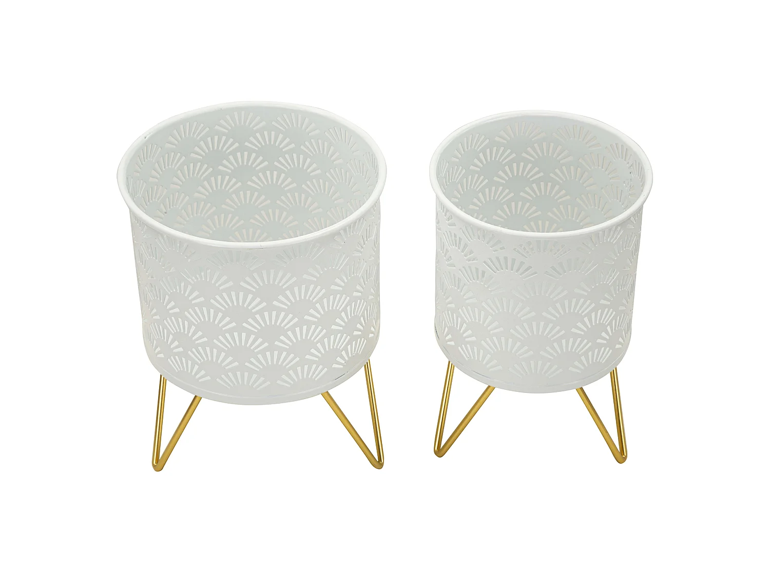 Vase OldCro, set de 2 vases, cache-pots amovibles, blanc, structure dorée