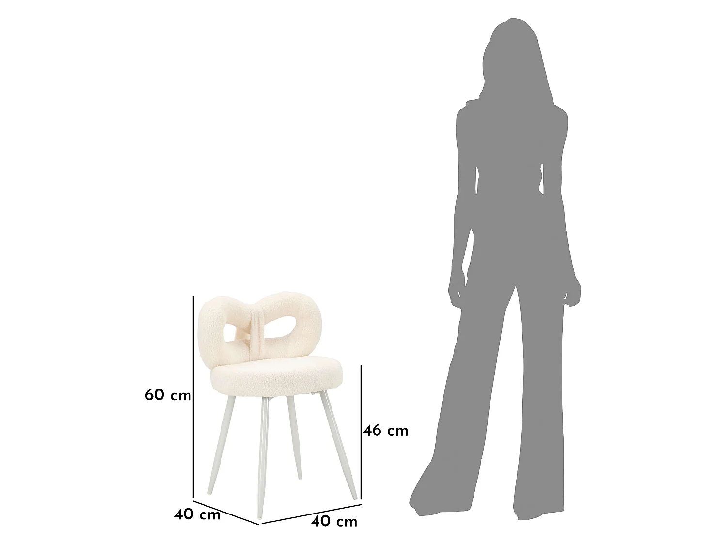 Chaise Rishik, Blanc Crème, Assise en Tissu Effet Bouclé, Rembourrée