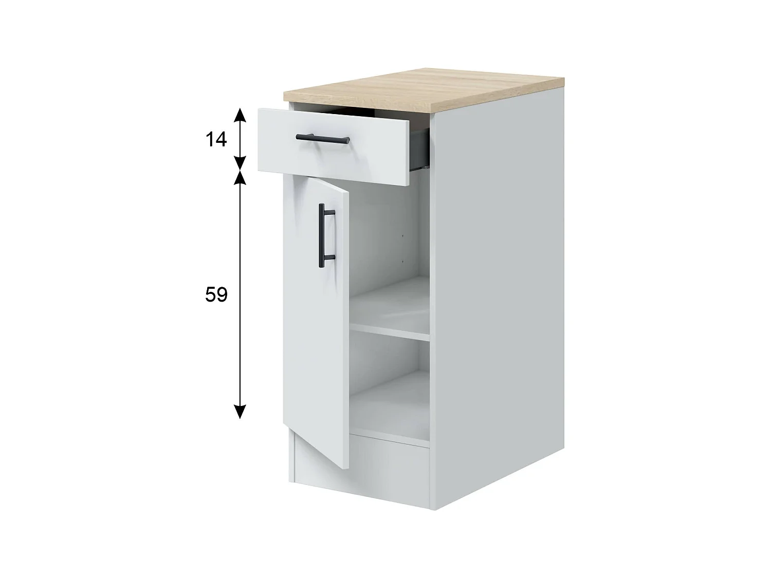 Despensa de cocina Orvia, un cajón, 40x60x90h cm blanco, mueble de cocina, un estante, 2 compartimentos