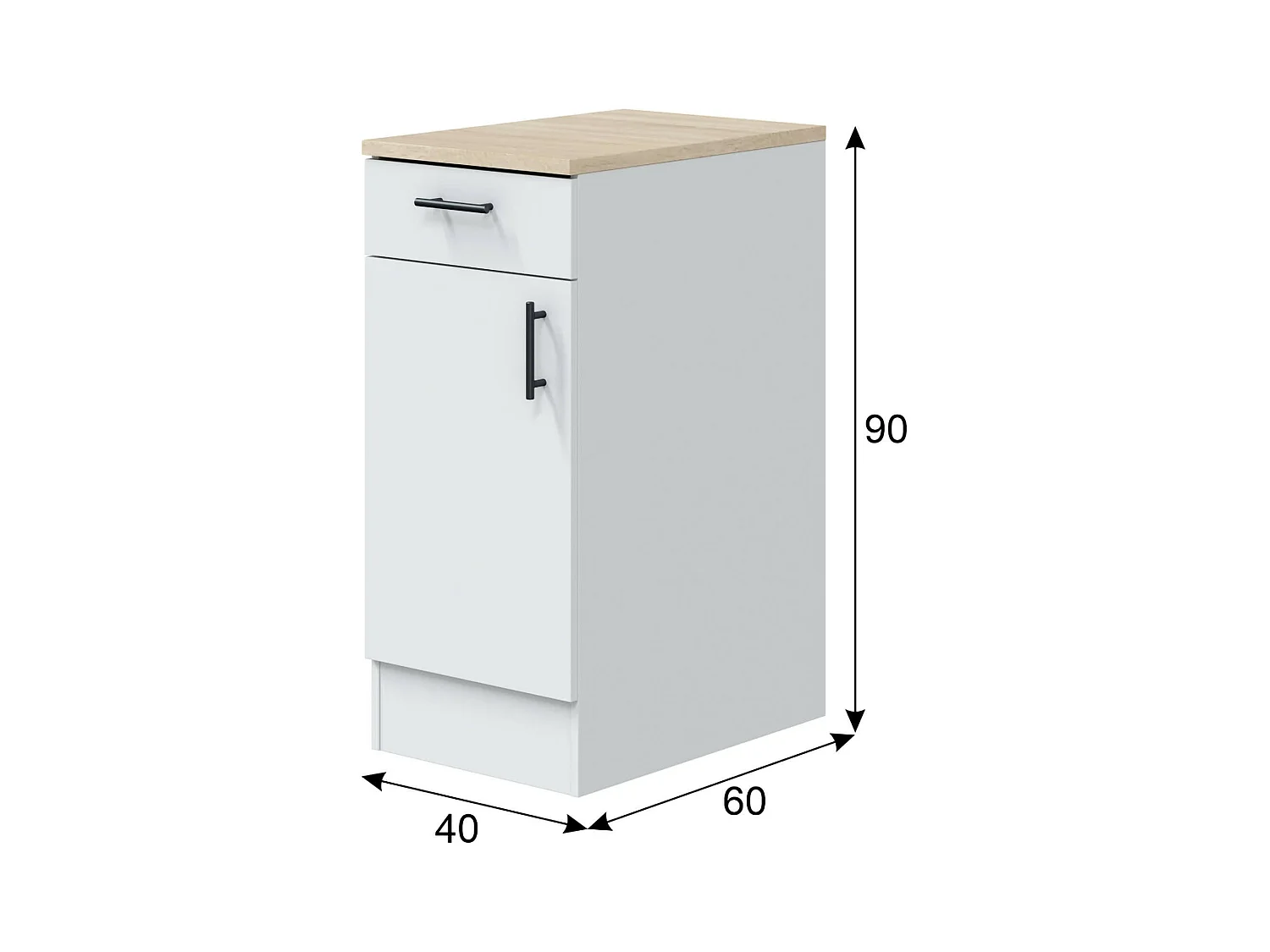 Despensa de cocina Orvia, un cajón, 40x60x90h cm blanco, mueble de cocina, un estante, 2 compartimentos