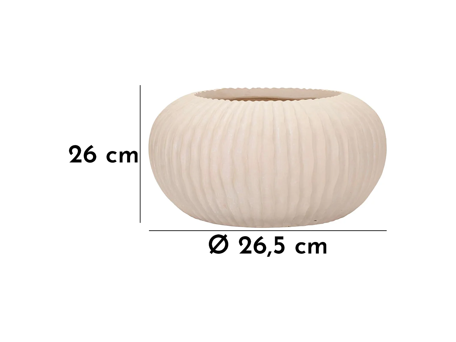 Vaso Arvid, Finitura Scanalata, Bianco Crema, Diametro 22 cm, Sfumatura Colore Struttura Crema