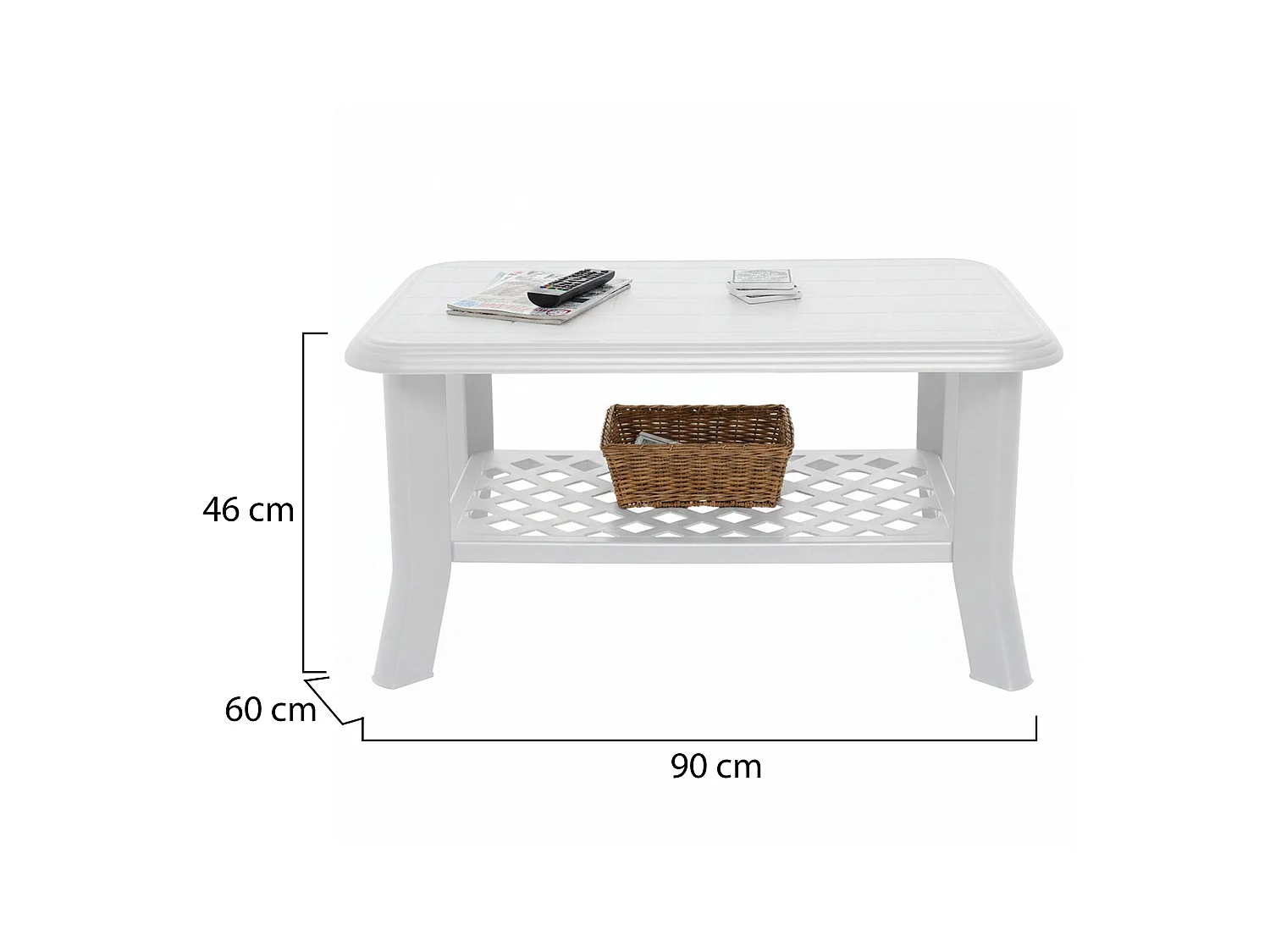 Tavolo da Esterno Ucria, 4 Posti Made in Italy, 90x60x46h cm Bianco, Forma Rettangolare, Materiale Piano in Plastica