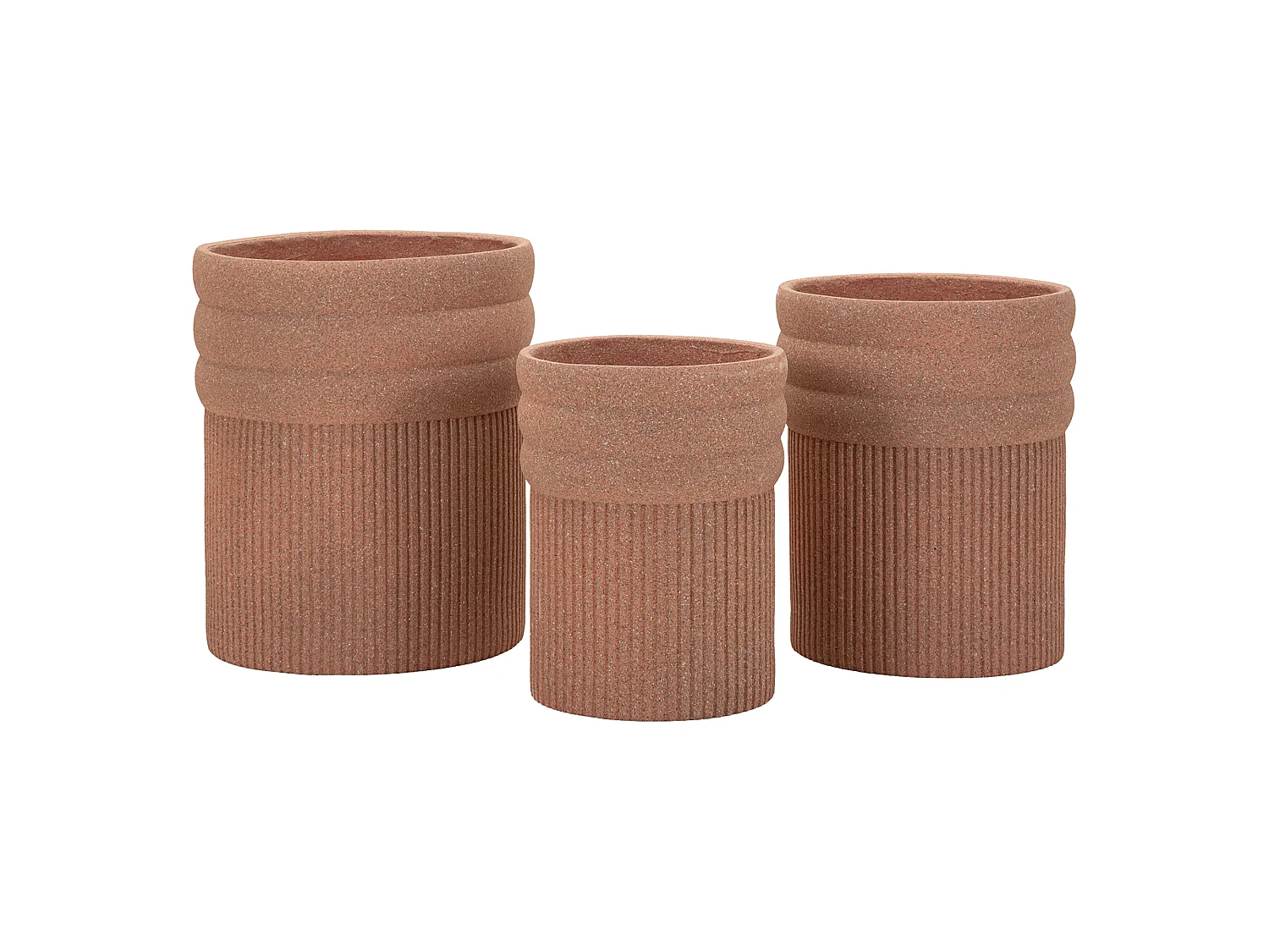 Vaso Gafase, set 3 Vasi, Marrone Terracotta, Diametro Vaso Grande: 37, Vaso Medio: 32, Vaso Piccolo: 27 cm, Sfumatura Colore Struttura Terracotta