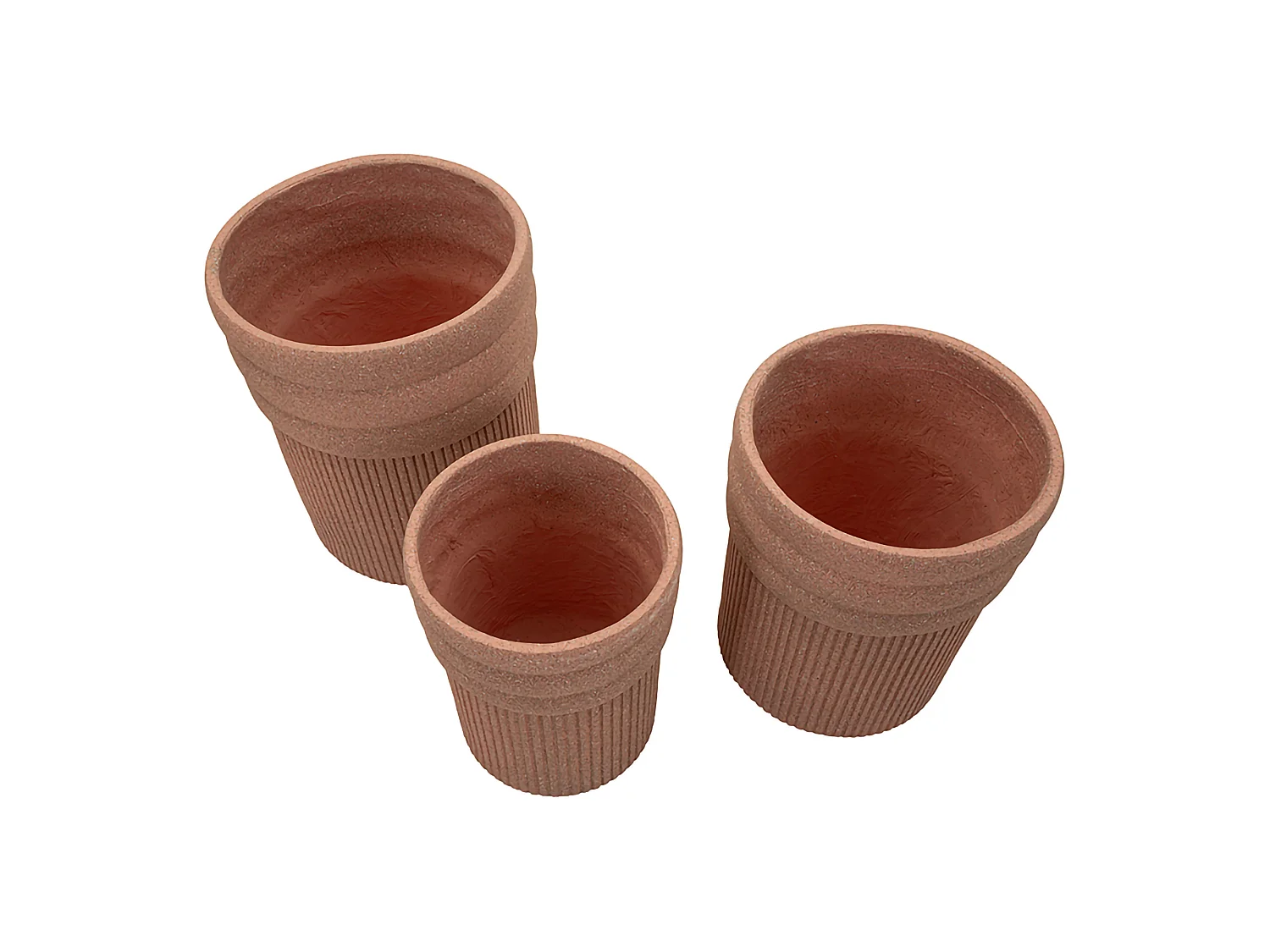 Vaso Gafase, set 3 Vasi, Marrone Terracotta, Diametro Vaso Grande: 37, Vaso Medio: 32, Vaso Piccolo: 27 cm, Sfumatura Colore Struttura Terracotta