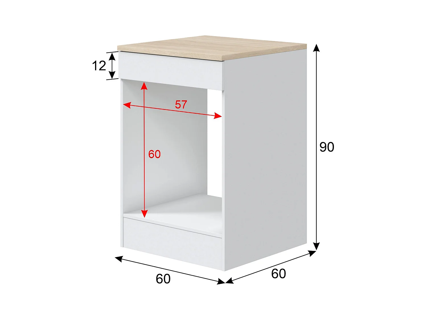 Despensa de cocina Lunea, un compartimento, 60x60x90h cm blanca, mueble de cocina, instalación empotrada, color de estructura marrón