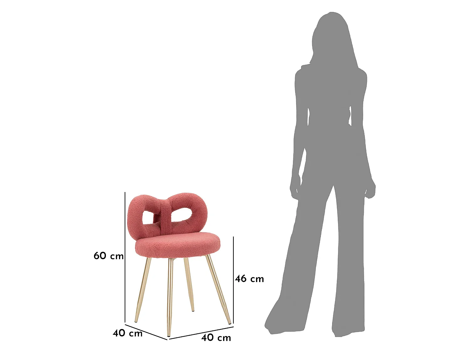 Chaise Rishik, rose, assise en tissu effet bouclé, rembourrée