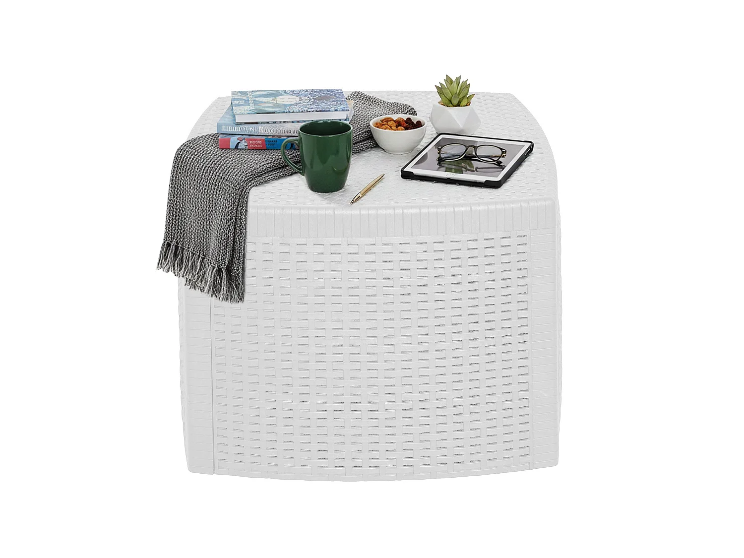 Tavolino da Esterno Akane, 2 Posti Made in Italy, 53x53x40h cm Bianco, Tavolo Tavolino Contenitore, Forma Cubica