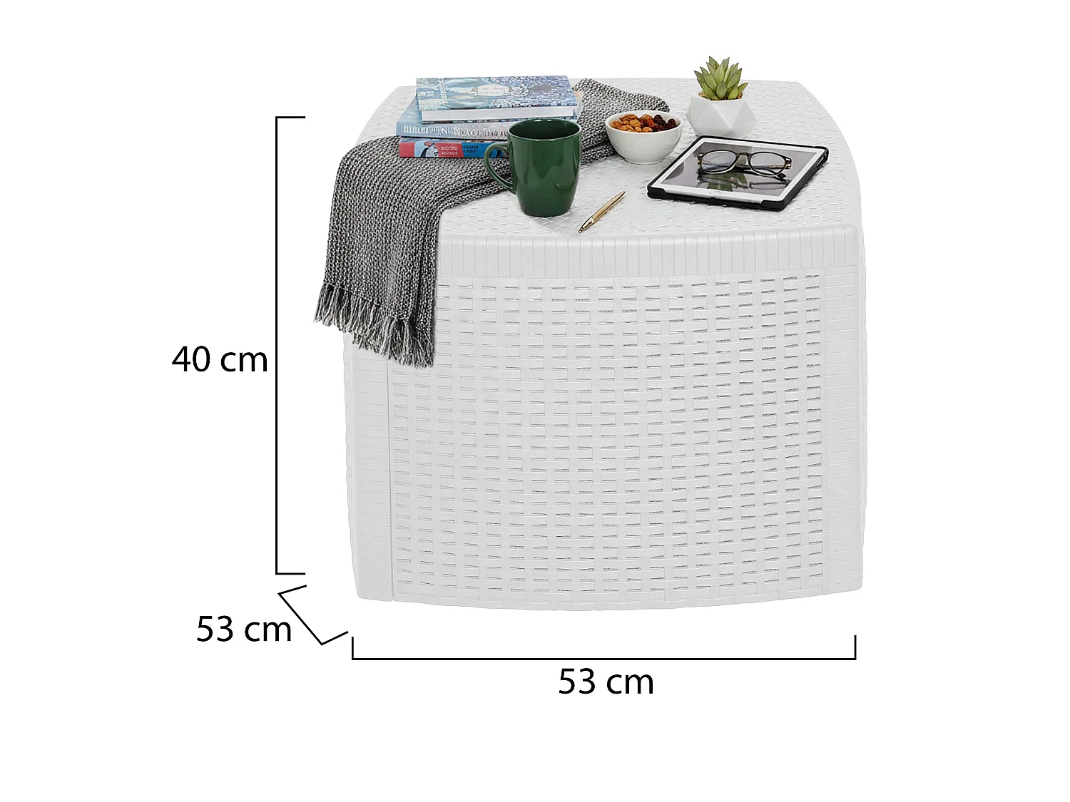Tavolino da Esterno Akane, 2 Posti Made in Italy, 53x53x40h cm Bianco, Tavolo Tavolino Contenitore, Forma Cubica