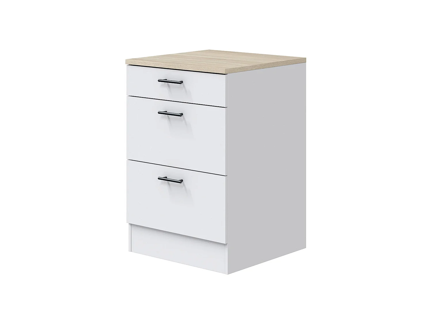 Despensa de cocina Sirea, 3 cajones, 60x60x90h cm blanca, mueble de cocina, apertura corredera, cierre soft close