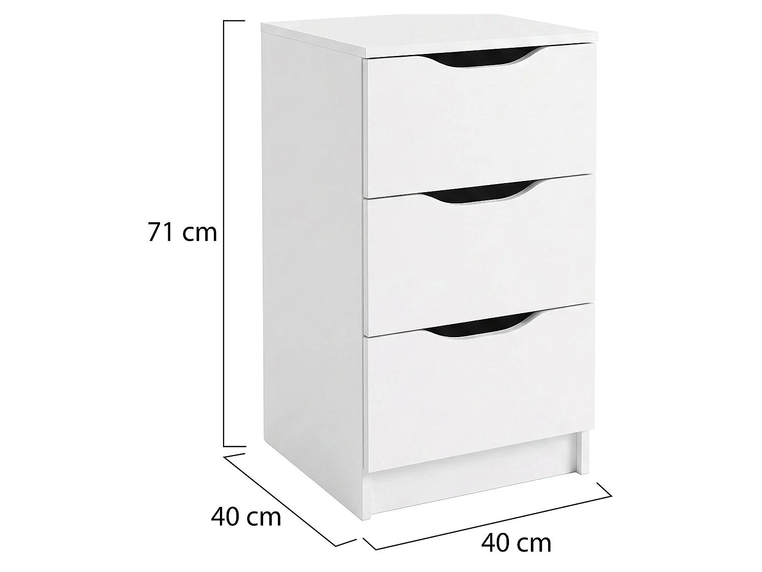 Comodino Ponte, 3 Cassetti, 71x40x40h cm Bianco, un Ripiano, Apertura Scorrevole