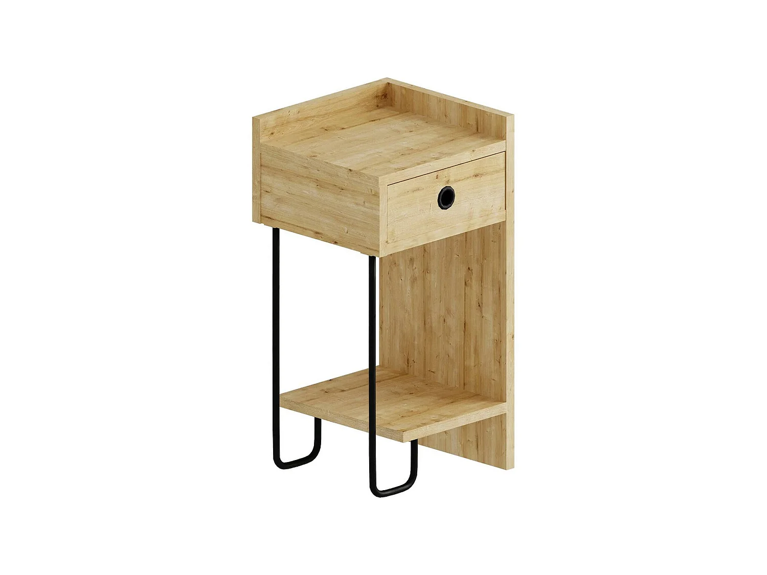 Comodino Halola, un Cassetto, 32x30x61h cm Marrone Quercia, 2 Ripiani, Apertura Scorrevole