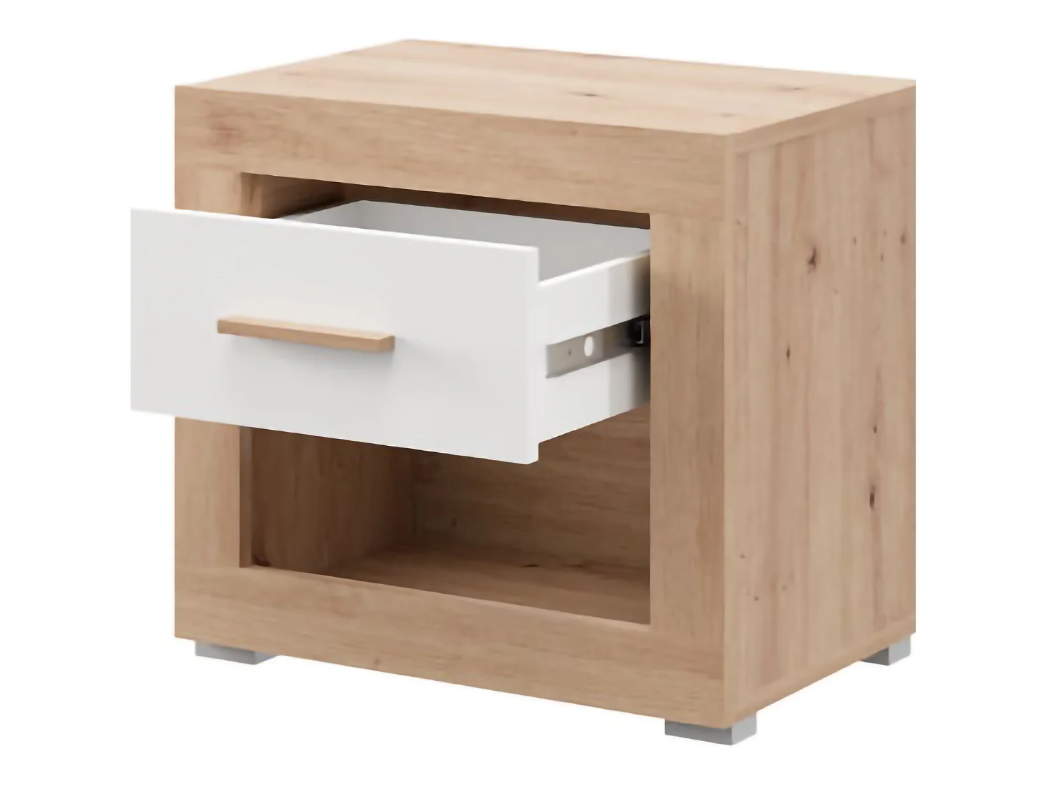 Comodino Varkal, un Cassetto, 52x35x47h cm Marrone Rovere, 2 Ripiani, Apertura Scorrevole
