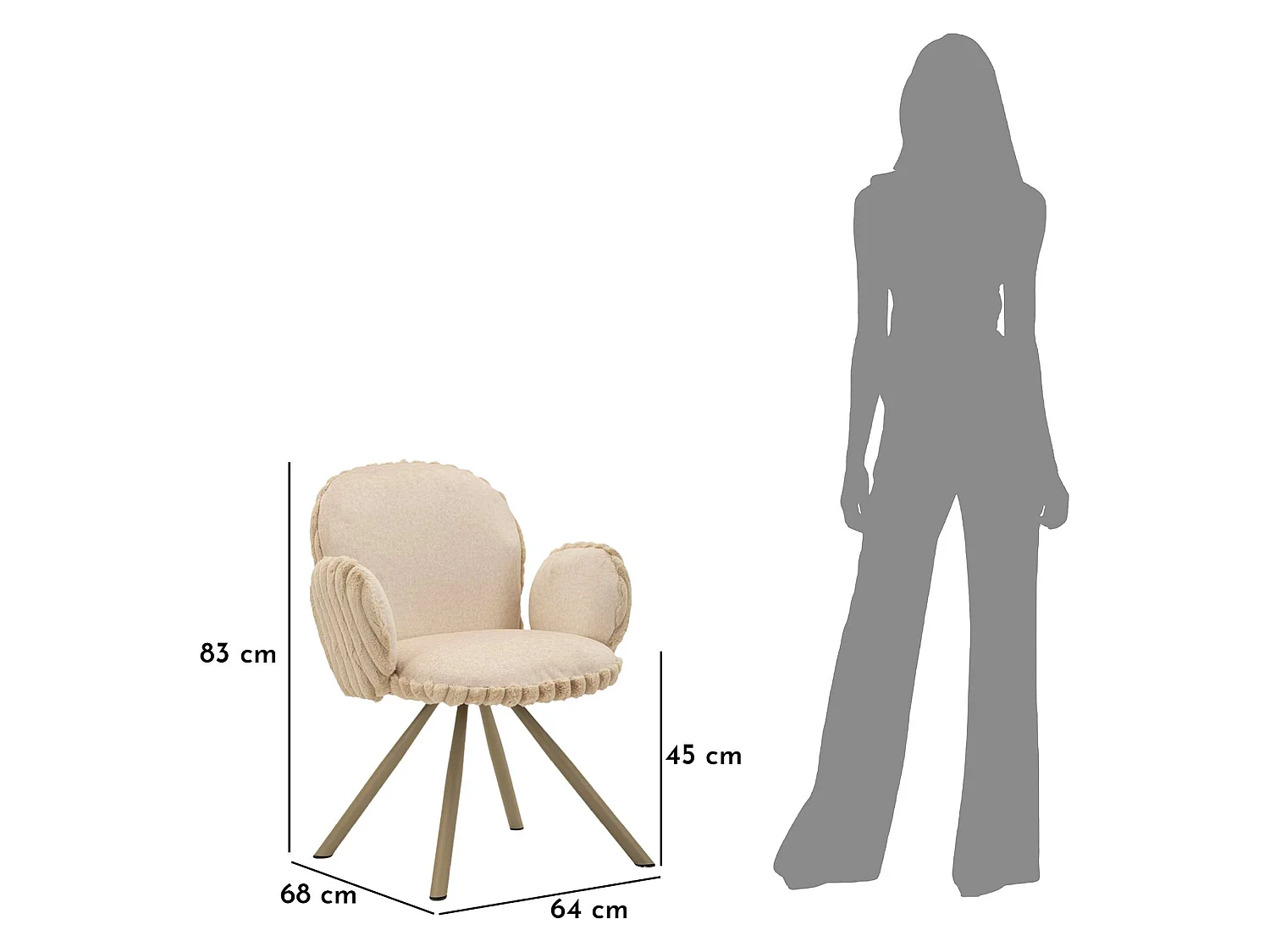 Paire de chaises Zans, Blanc Crème, Coussinées, Teinte de structure crème