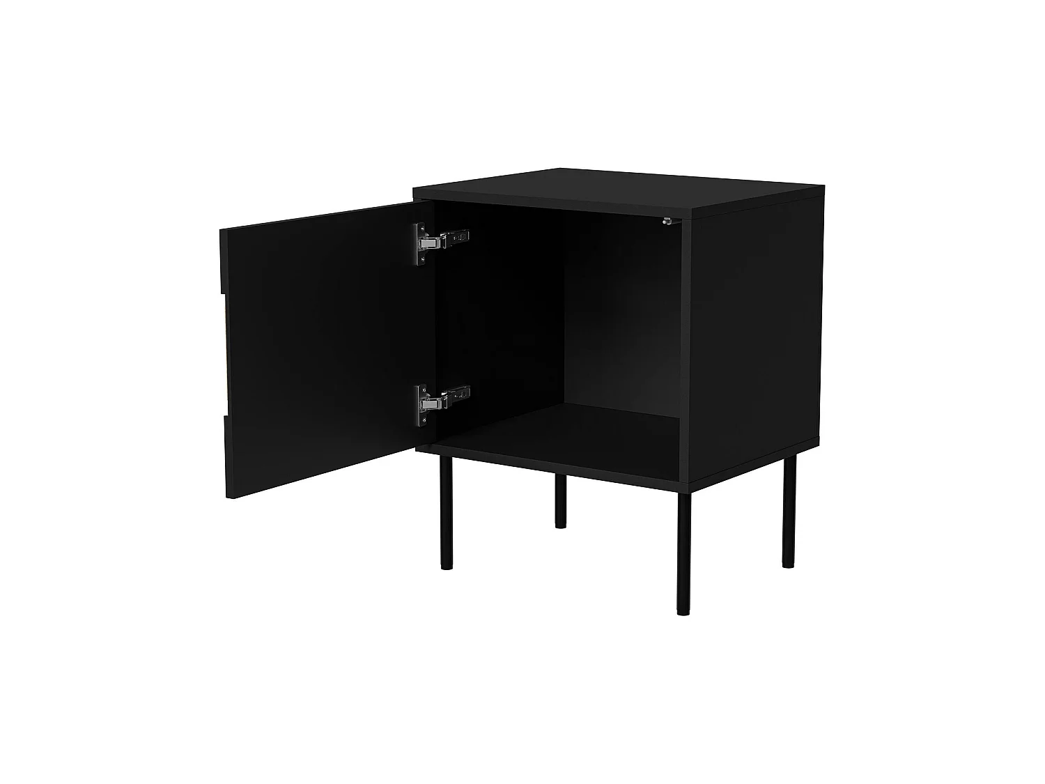 Mesa de cabeceira Ussana, uma prateleira, 50x40x62h cm Preto, Abertura de batente, Uma porta
