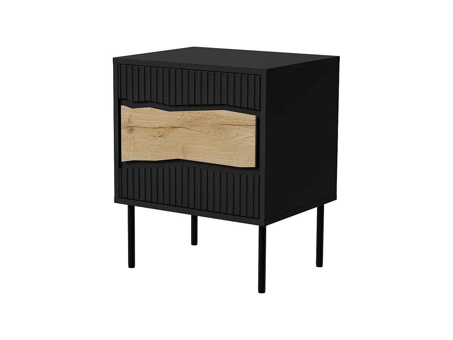Mesa de cabeceira Ussana, uma prateleira, 50x40x62h cm Preto, Abertura de batente, Uma porta