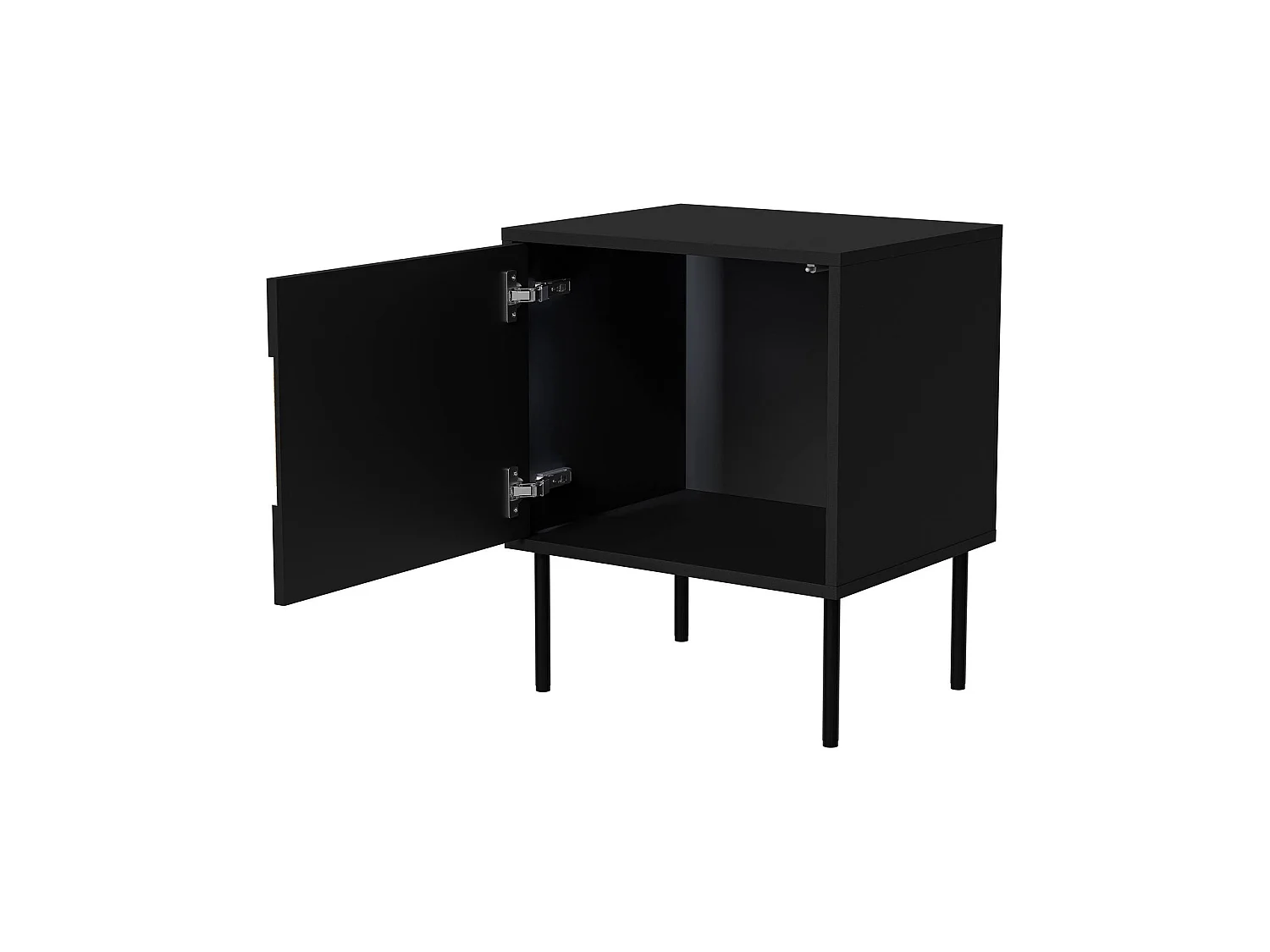 Mesa de cabeceira Ussana, uma prateleira, 50x40x62h cm Preto, Abertura de batente, Uma porta