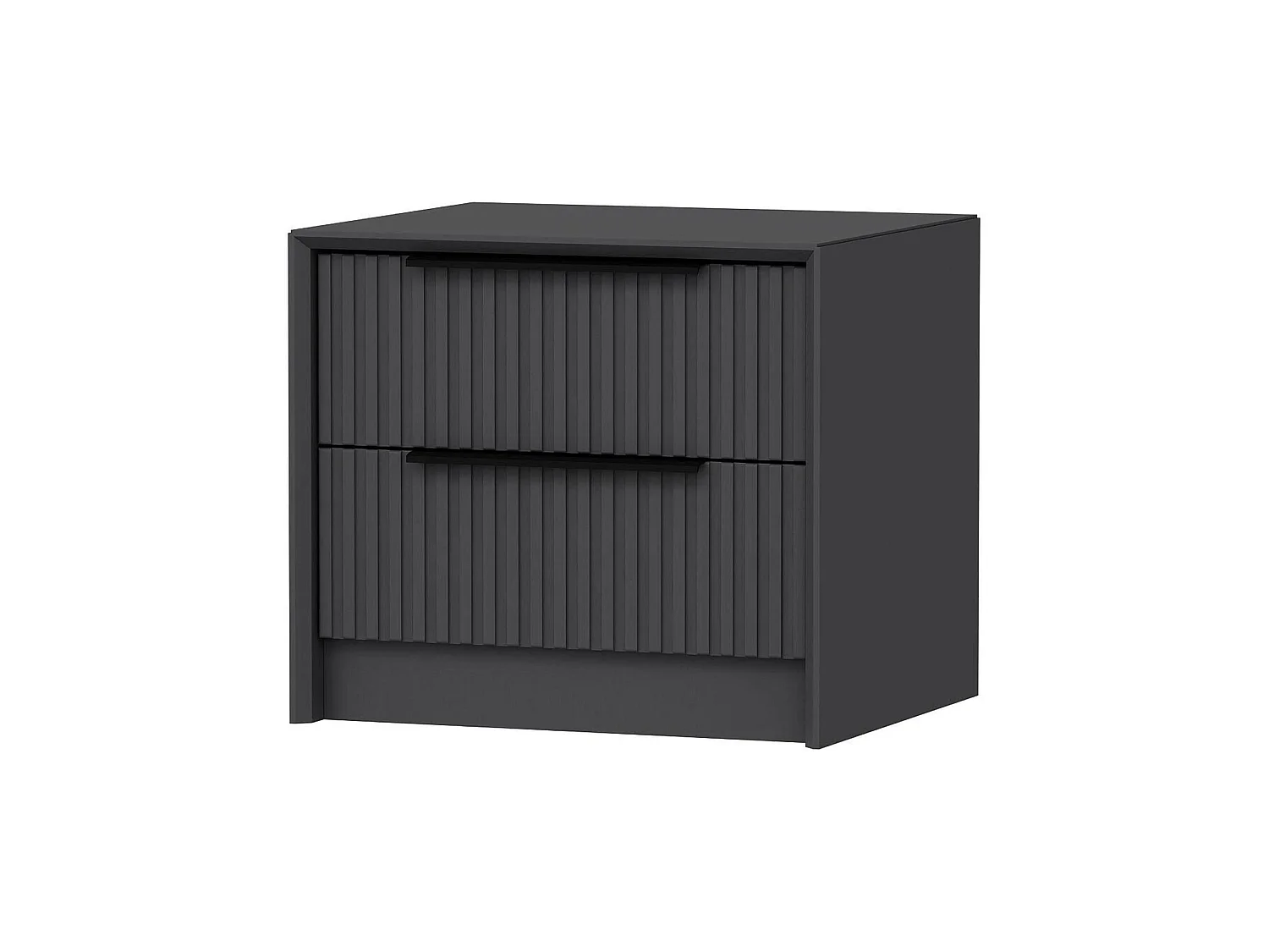Comodino Moke, 2 Cassetti, 45x45x53h cm Nero Antracite, un Ripiano, Apertura Scorrevole