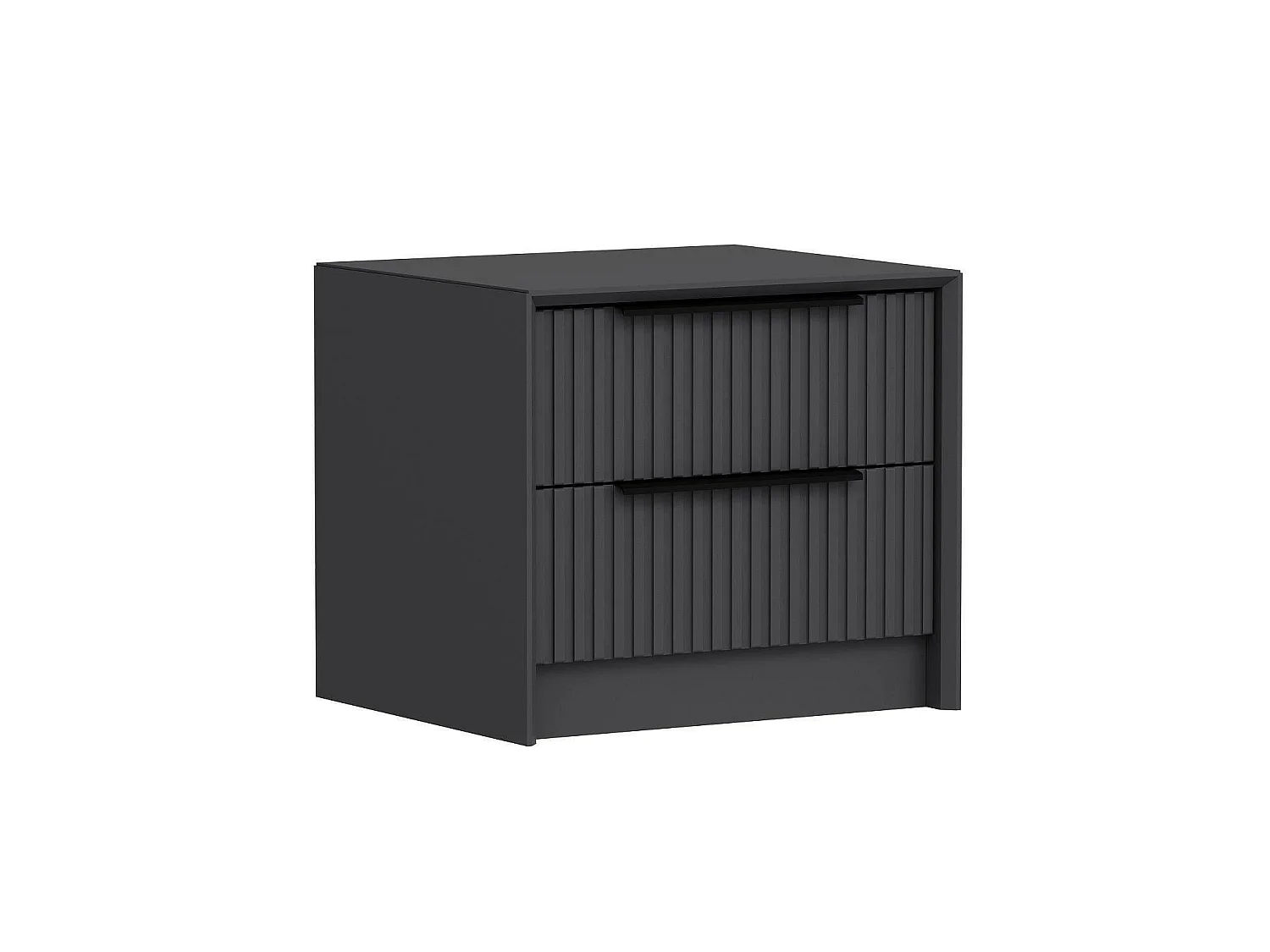 Comodino Moke, 2 Cassetti, 45x45x53h cm Nero Antracite, un Ripiano, Apertura Scorrevole