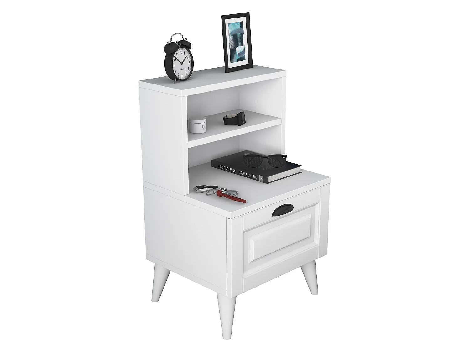 Comodino Offagna, un Ripiano, 45x40x74h cm Bianco, un Cassetto, Apertura Scorrevole