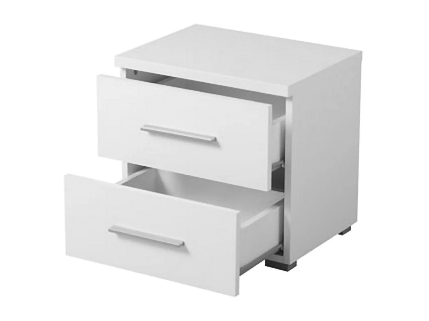 Comodino Colliano, un Ripiano, 45x34x43h cm Bianco, 2 Cassetti, Apertura Scorrevole
