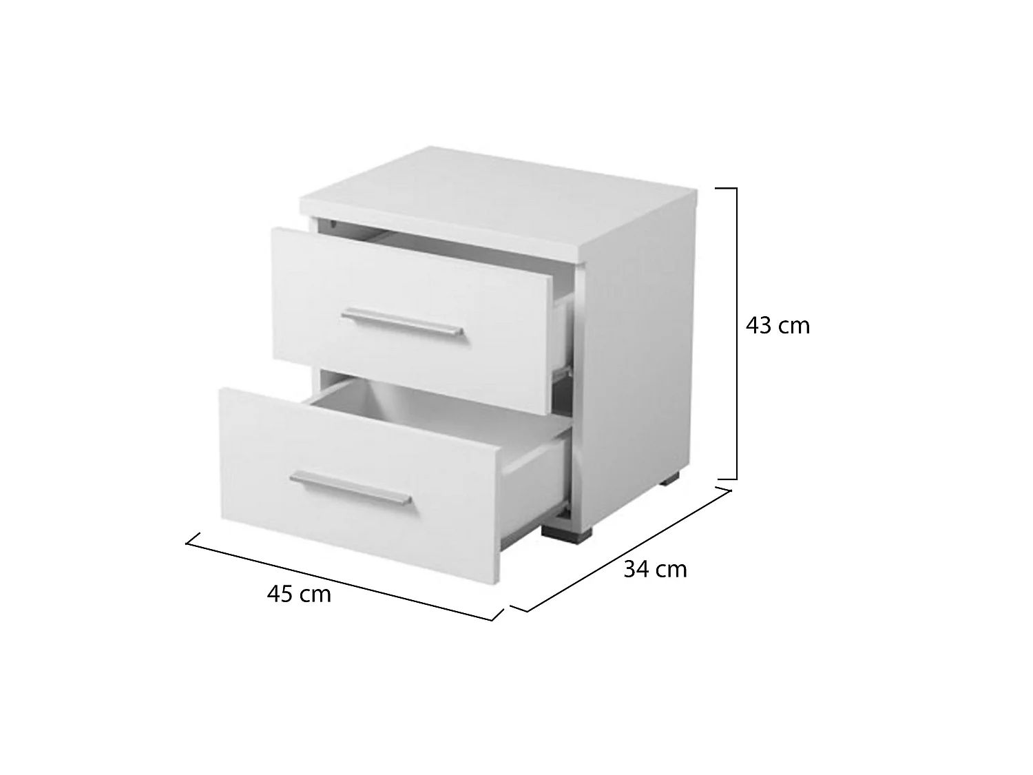 Comodino Colliano, un Ripiano, 45x34x43h cm Bianco, 2 Cassetti, Apertura Scorrevole