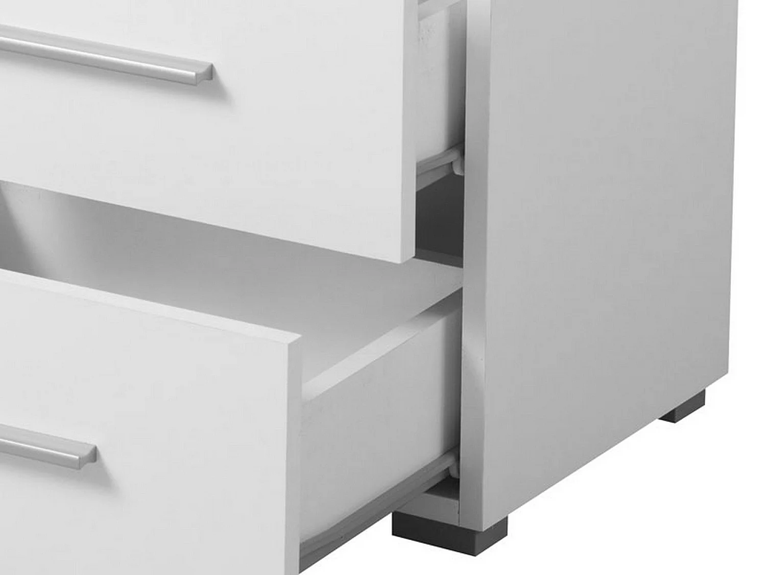 Comodino Colliano, un Ripiano, 45x34x43h cm Bianco, 2 Cassetti, Apertura Scorrevole