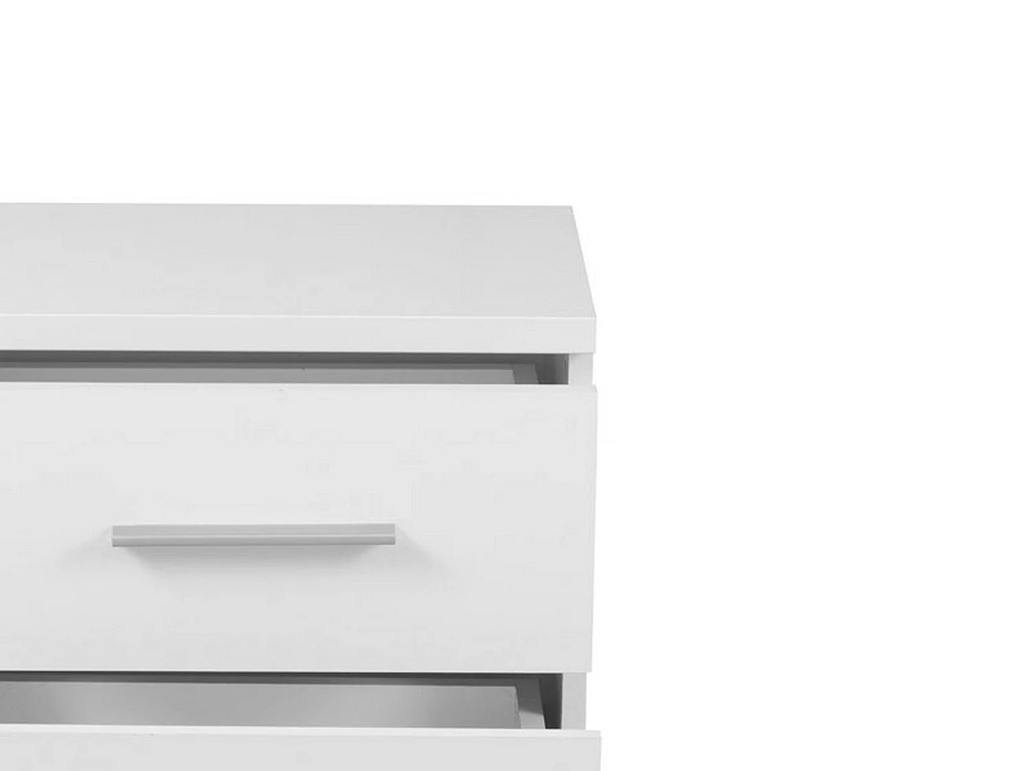 Comodino Colliano, un Ripiano, 45x34x43h cm Bianco, 2 Cassetti, Apertura Scorrevole