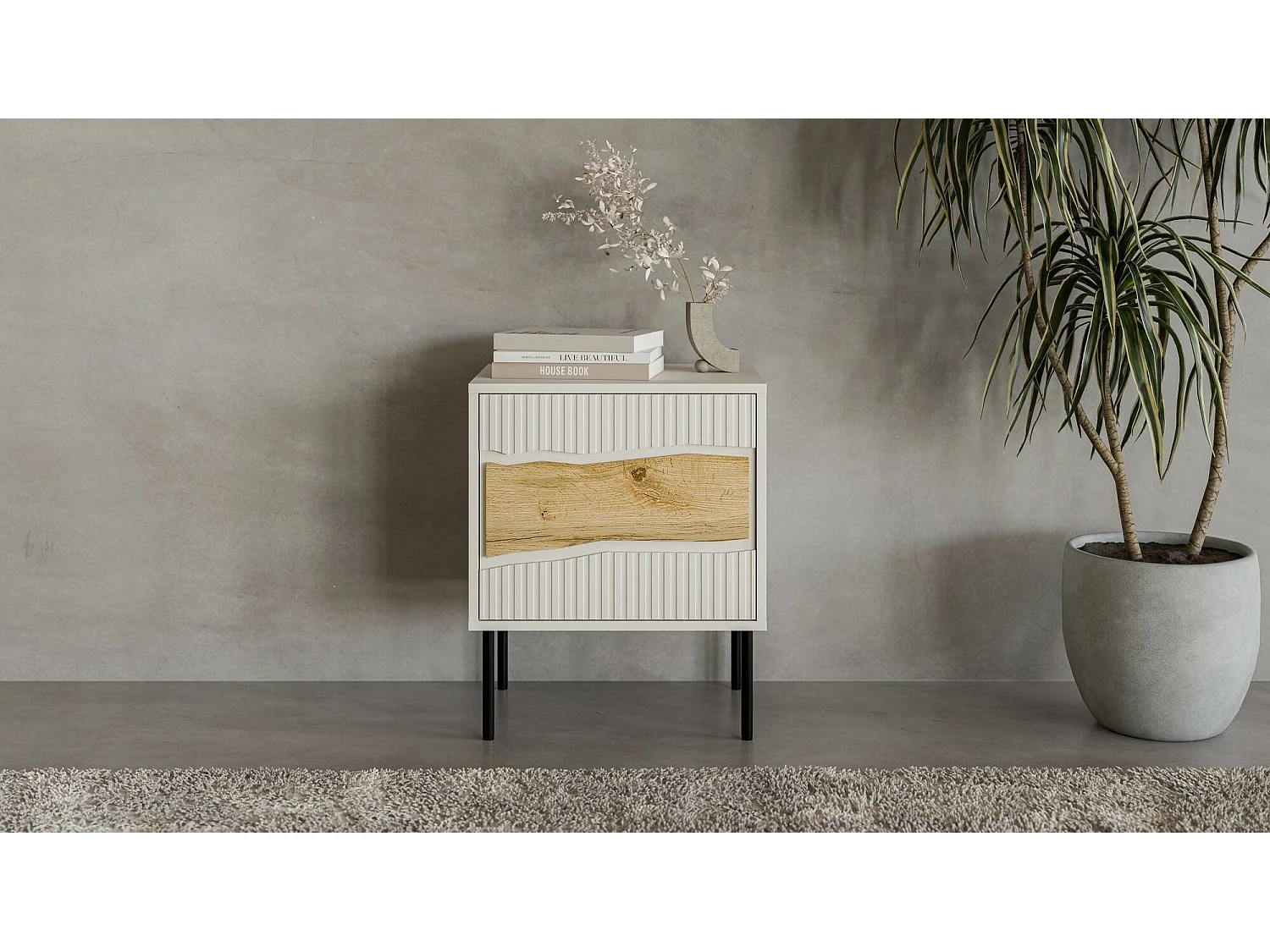 Nachtkastje Ussana, één legplank, 50x40x62h cm beige, draaideur, één deur