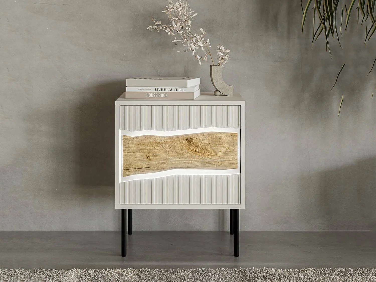 Nachtkastje Ussana, één legplank, 50x40x62h cm beige, draaideur, één deur